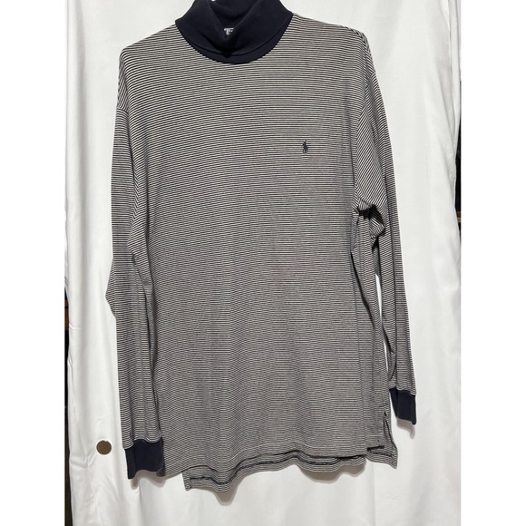 Vtg Polo Ralph Lauren Men's Long Sleeve Y2K Striped Turtleneck Large Preppy Pony - Picture 2 of 9